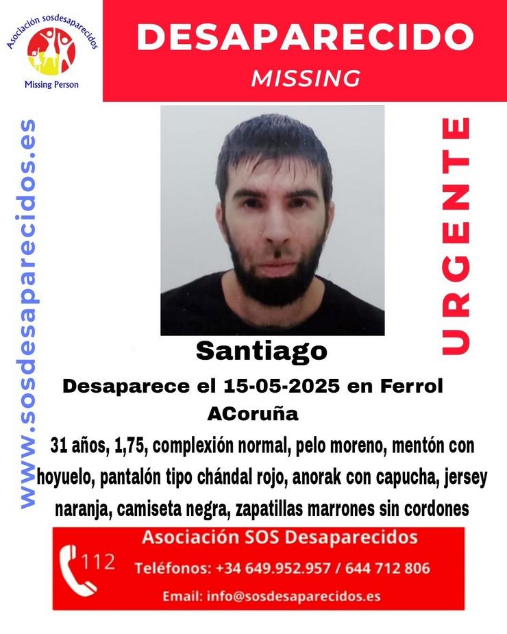 Imaxe do home de Ferrol difundida por SOS Desaparecidos e cuxo paradoiro se descoñece desde o pasado xoves. SOS DESAPARECIDOS 