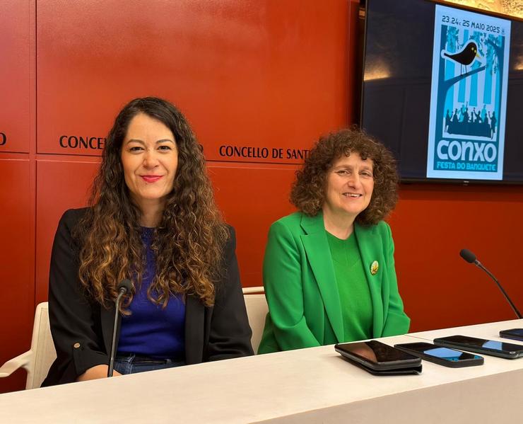 A alcaldesa, Goretti Sanmartín, en rolda de prensa, a 5 de abril / CONCELLO DE SANTIAGO