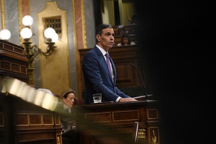 O presidente do Goberno, Pedro Sánchez,  durante A sesión plenaria, no Congreso dos Deputados. Fernando Sánchez - Europa Press