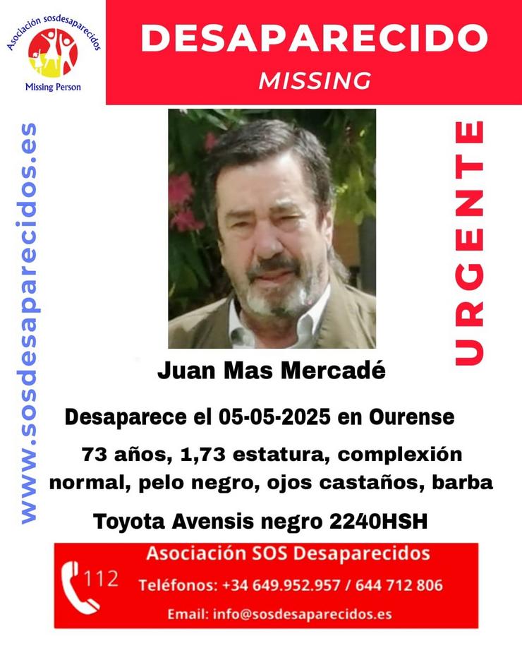 Imaxe de Juan Mais Mercadé difundida por SOS Desaparecidos.. SOS DESAPARECIDOS 