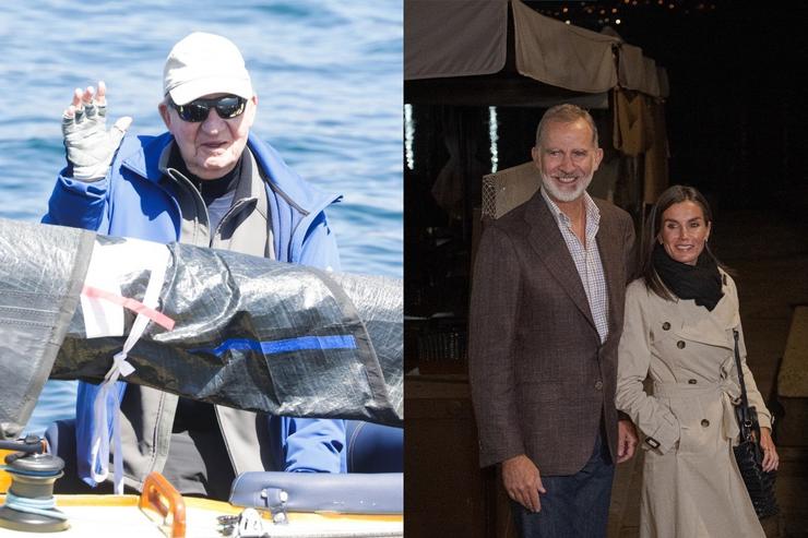 Juan Carlos I durante unha regata en Sanxenxo e os Reyes, Felipe VI e Letizia, nunha visita a Combarro / Europa Press - Arquivo