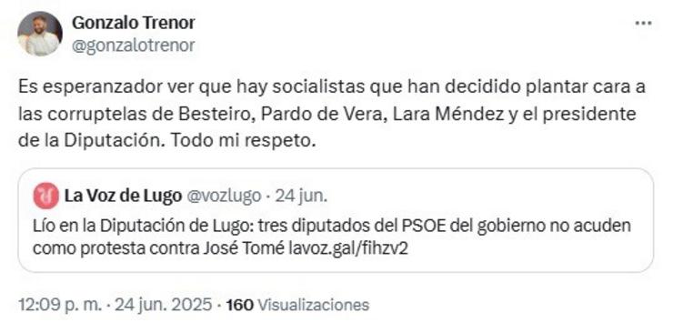 Mensaxe publicada polo deputado do PPdeG en redes sociais. Captura 