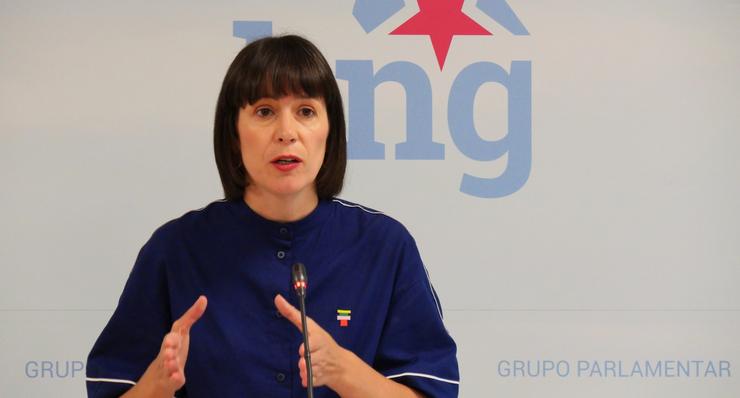 A portavoz nacional do BNG, Ana Pontón, nunha rolda de prensa no Parlamento de Galicia.. BNG