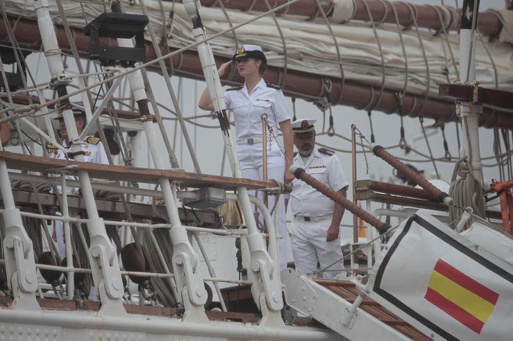 A princesa Leonor durante a escala do buque-escola Juan Sebastián de Elcano, no peirao de Torpedos, a 13 de xullo de 2025, en Marín, Pontevedra, Galicia (España). Adrián Irago / Europa Press