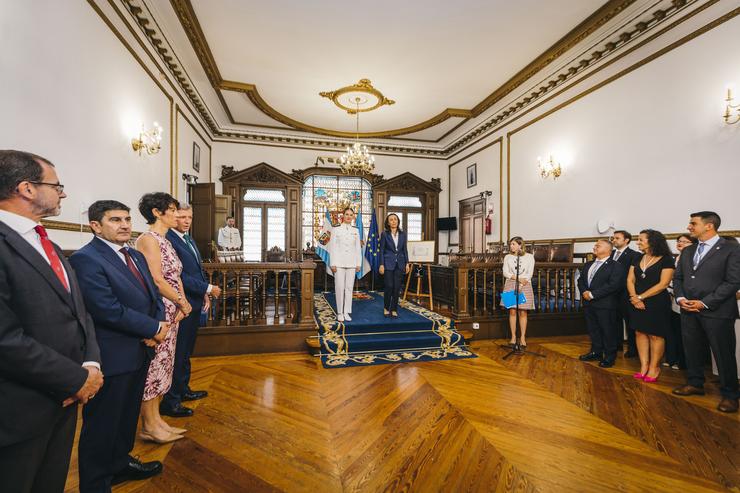 A Princesa de Asturias Leonor recibe o título de "Filla Adoptiva de Marín" outorgado polo Concello de Marín, xunto á alcaldesa de Marín, María Pilar Ramallo Vázquez,  a 14 de xullo de 2025, en Marín. Beatriz Ciscar - Europa Press / Europa Press