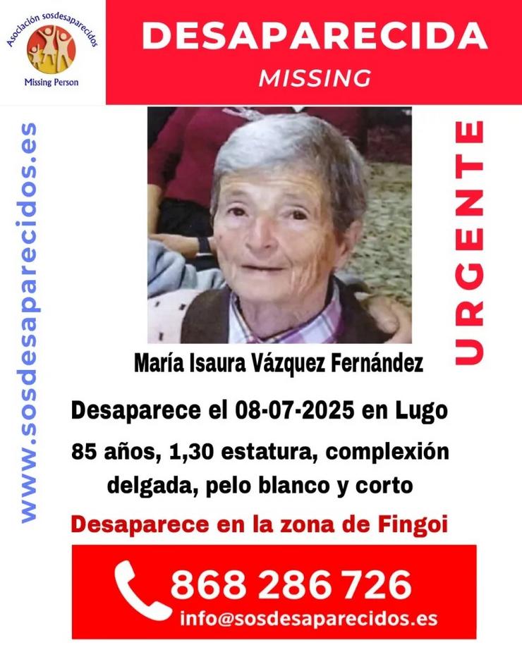 Isaura, a anciá desaparecida en Lugo hai unha semana / SOS Desaparecidos