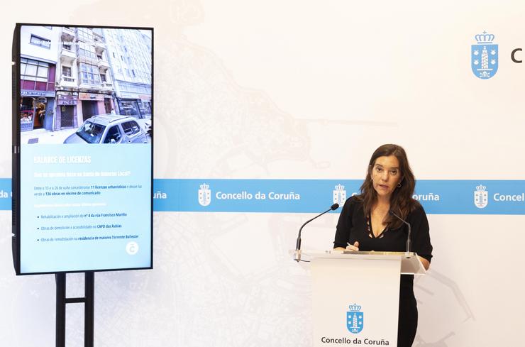 A alcaldesa da Coruña, Inés Rei, en rolda de prensa. ANDY PÉREZ / Europa Press