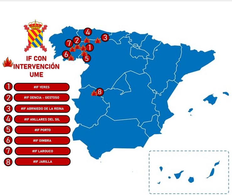 Despregamento da UME en incendios de Galicia, Castela e León e Asturias