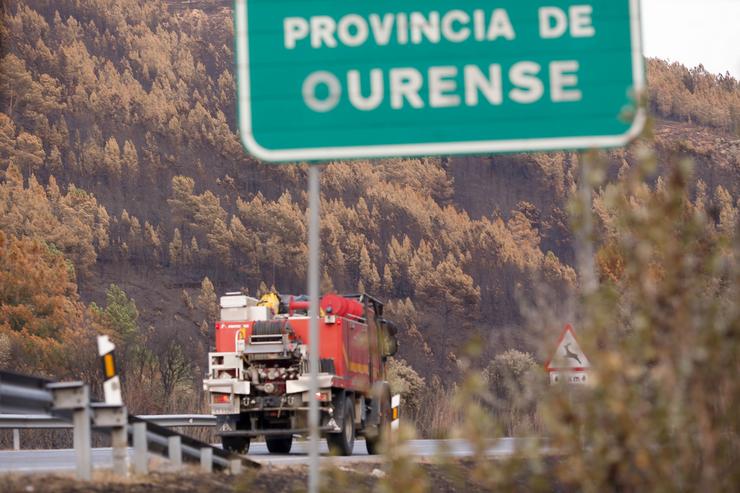 Cartel de entrada á Provincia de Ourense, a 21 de agosto de 2025, na Rúa, Ourense, Galicia (España).. Carlos Castro - Europa Press 