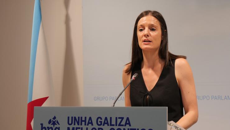 A viceportavoz parlamentaria do BNG Olalla Rodil nunha rolda de prensa no Parlamento.. BNG 