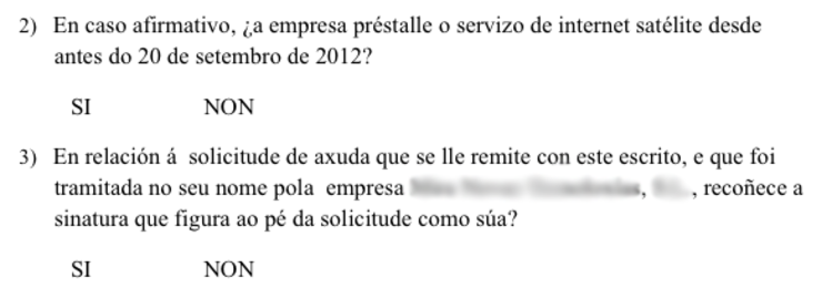 Parte do cuestionario remitido pola Xunta ás familias afectadas pola presunta estafa e falsificación de sinaturas