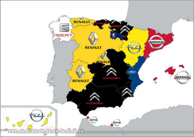 Mapa de vendas de coches no 2012