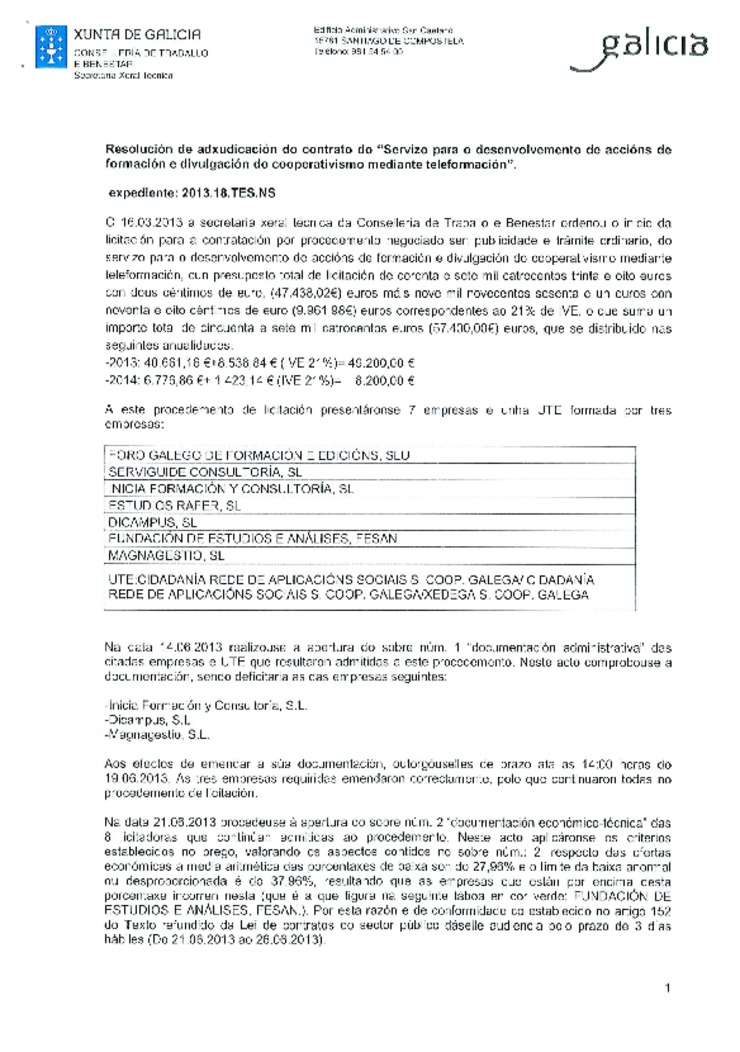 Contrato FESAN teleformación 2013