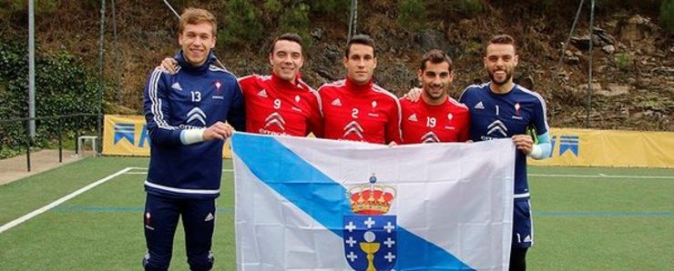Rubén Blanco, Aspas, Hugo Mallo, Jonny e Sergio Álvares, os cinco xogadores galegos do Celta. 