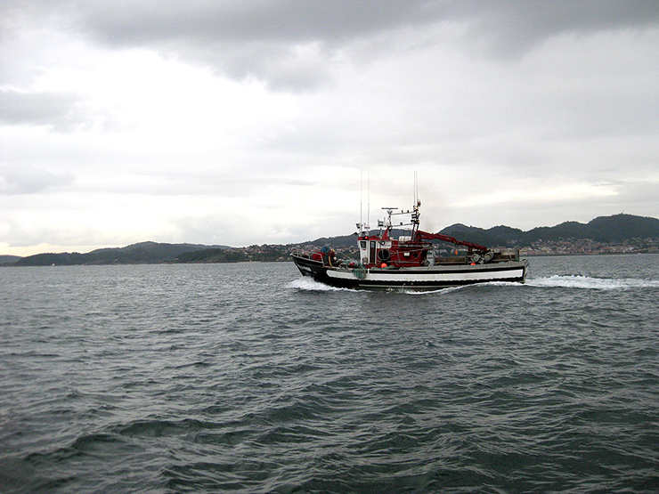 Barco pesqueiro na ría de Vigo 