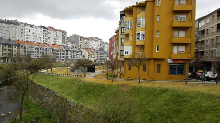 Estado no que quedou a herba logo dunha fumigación en Ourense ao carón do río Bargaña