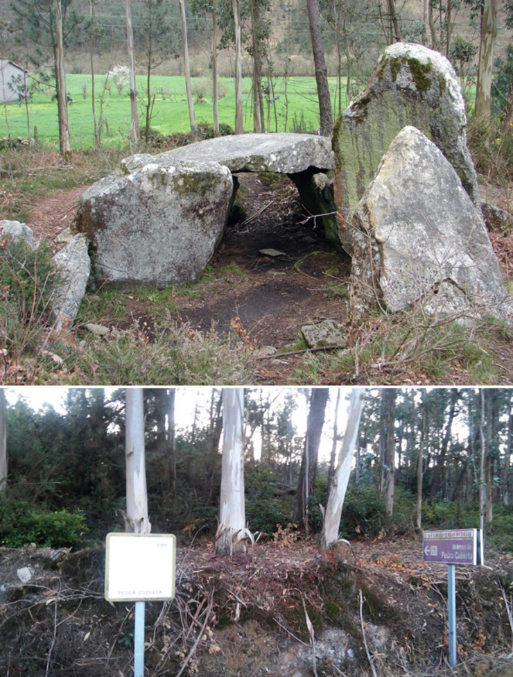 Pedra Cuberta hai uns anos e na actualidade-Foto-XMLS Pedra Moura de Carnio, arriba como estaba hai uns anos e abaixo, na actualidade-Fotos-XMLS