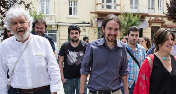 Beiras, de ANOVA, Pablo Iglesias de Podemos e Yolanda Díaz, de Esquerda Unida /Podemos