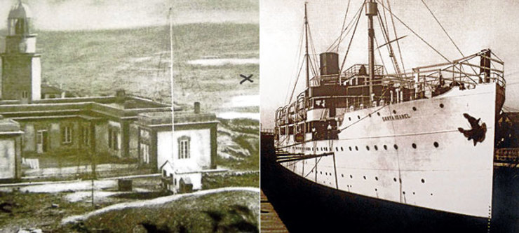 Á esquerda, imaxe da zona exacta, marcada cunha X, na que tivo lugar o naufraxio do 'Santa Isabel' fronte a Sálvora. Á dereita, o buque de vapor 