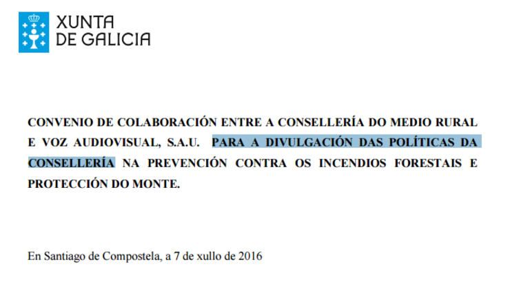 Título da memoria xustificativa do convenio entre Canal Voz e a Xunta por Serramoura