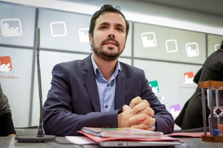 Alberto Garzón nunha reunión de Izquierda Unida