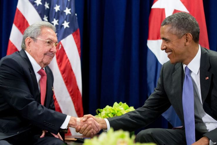 Xuntanza entre Raúl Castro e Barak Obama 