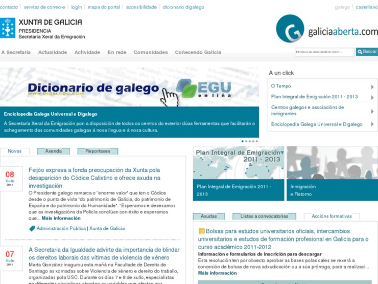 Portal web Galicia Aberta da Xunta