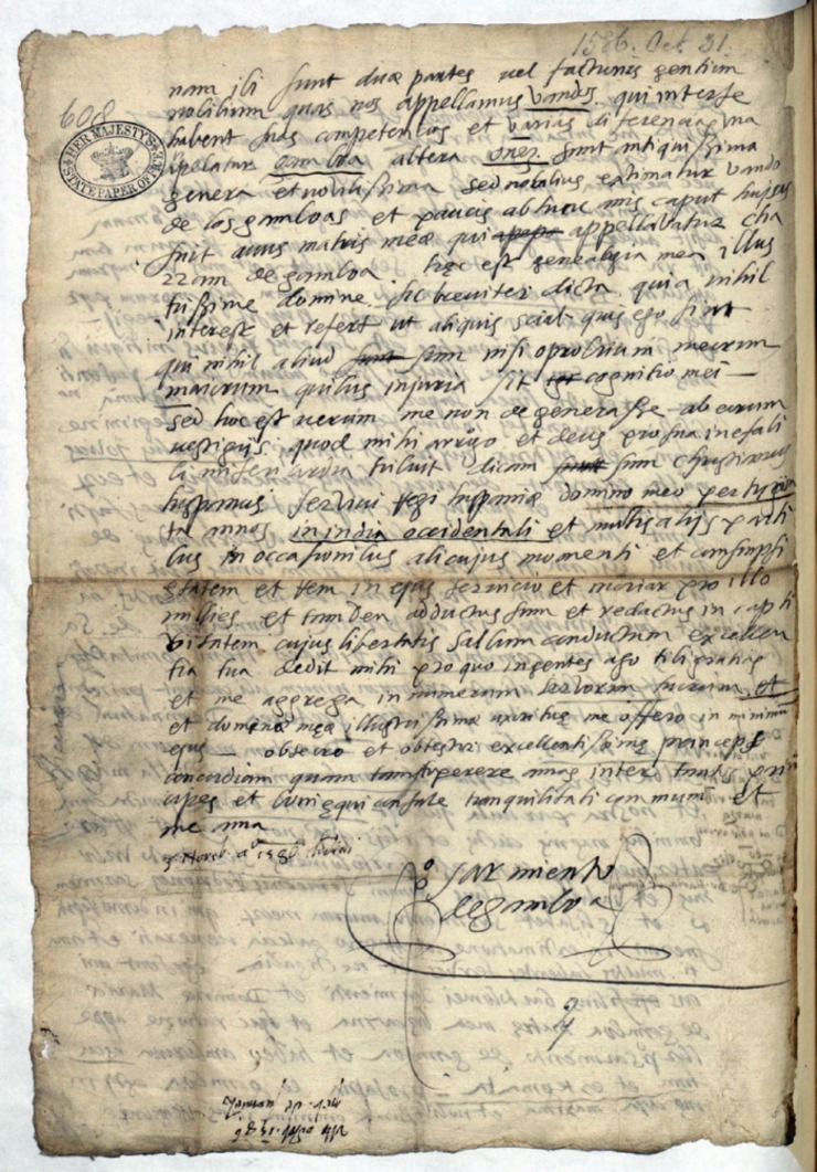 Manuscrito de  Pedro Sarmiento de Gamboa a lord Burghley / Hipogrifo. Revista de literatura y cultura del Siglo de Oro.