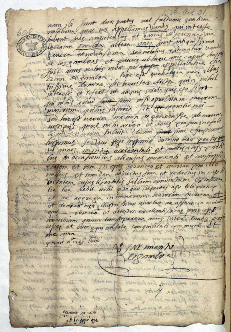 Manuscrito de  Pedro Sarmiento de Gamboa a lord Burghley 