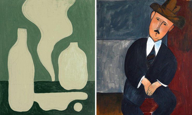 'Empty bottles' e 'Aftermath', dúas das pinturas expostas na mostra ' Panama Paintings' en Berlín 