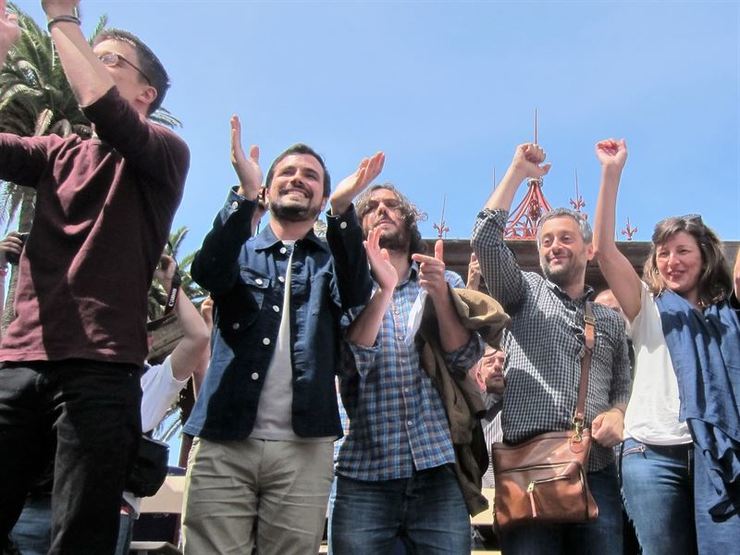 Íñigo Errejón, Alberto Garzón, Antón Sánchez, Xulio Ferreiro e Yolanda Díaz, nun mitin na Coruña 