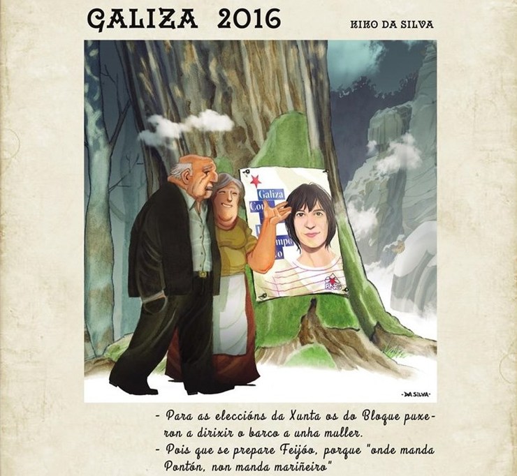 Ilustración de Kiko da Silva para a campaña do BNG, tomando como base as famosas viñetas de 