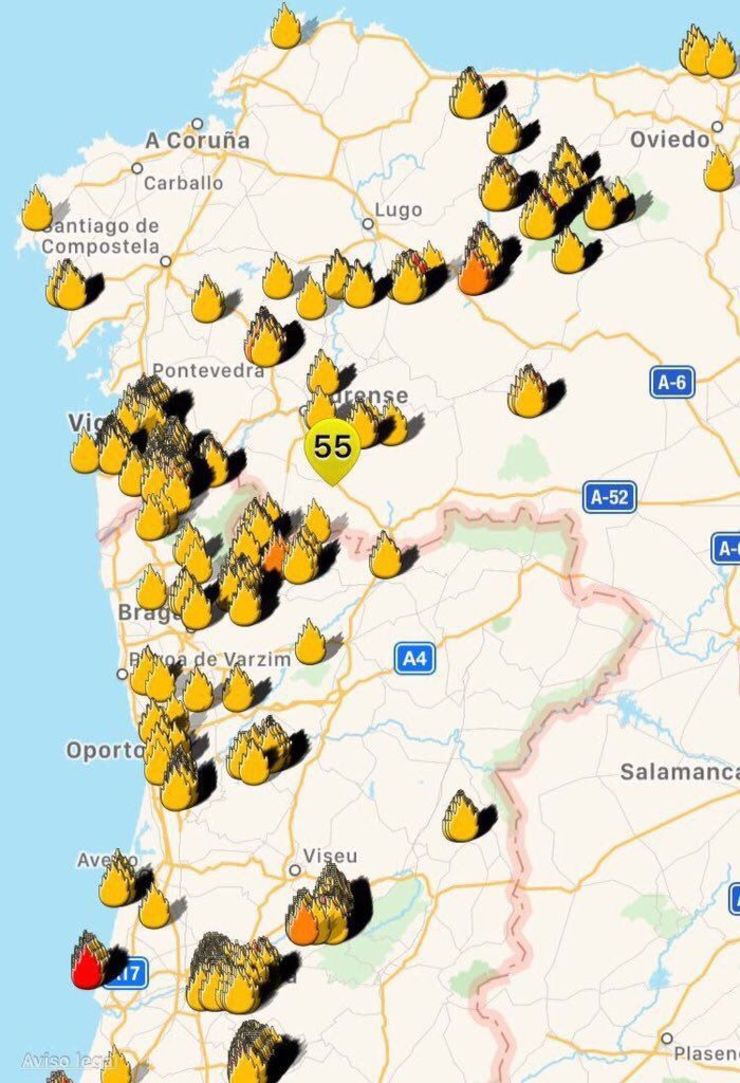 Mapa da vaga de lumes en Galicia