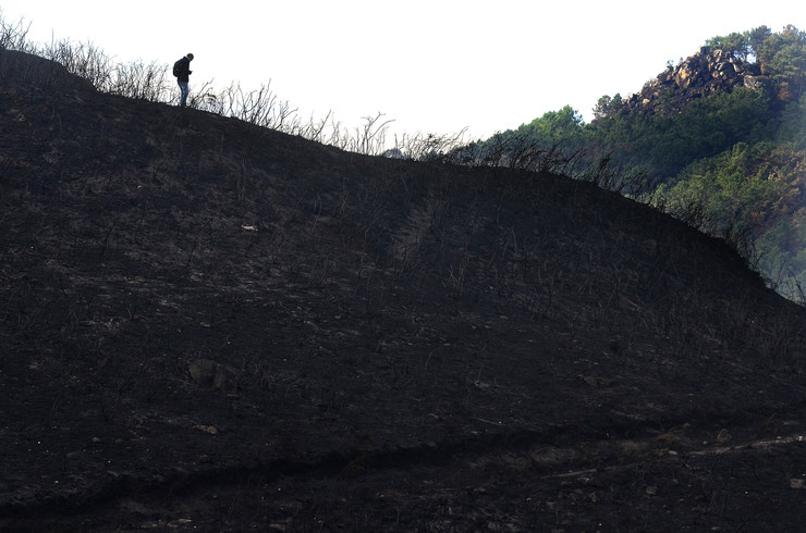 Monte arasado polo lume na parroquia de Valladares (Vigo), tras os devastadores incendios que asolaron a zona e boa parte de Galicia en pleno outubro 