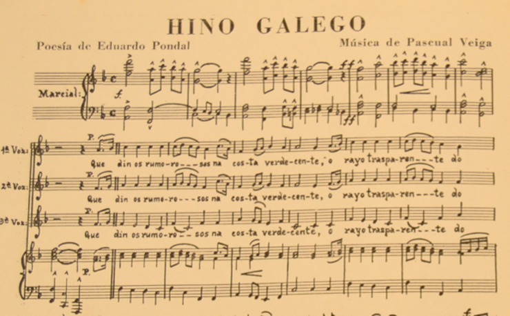 Partitura de Pascual Veiga co himno galego de Pondal