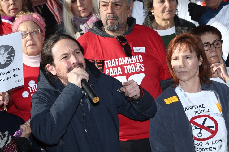 Pablo Iglesias na concentración polo peche no Hospital 12 de Outubro
