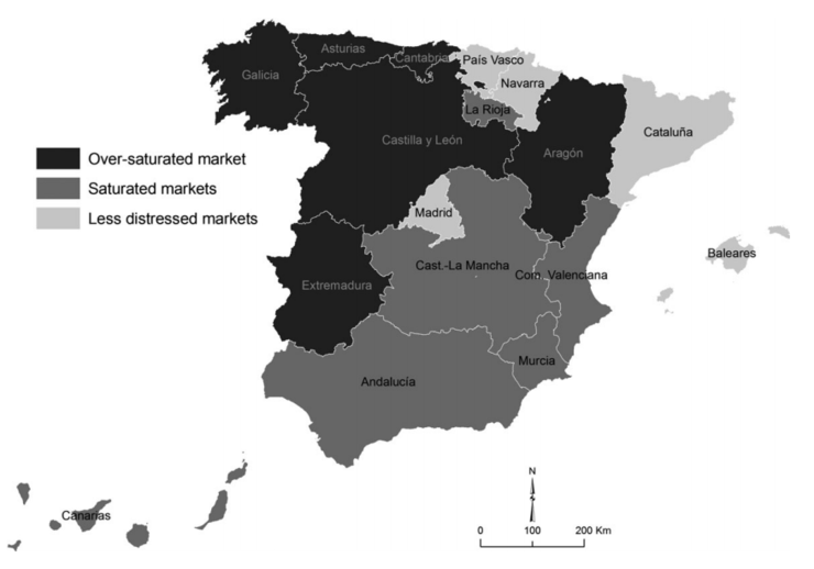 Mapa do mercado inmobiliario en España. Galicia é unha das seis autonomías cun mercado sobresaturado 