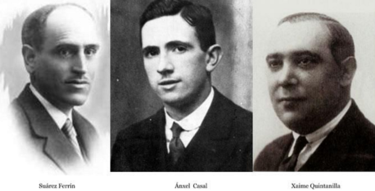 Suárez Ferrín, Ánxel Casal e Xaime Quintanilla, alcaldes da Coruña, Santiago e Ferrol represaliados polo franquismo.