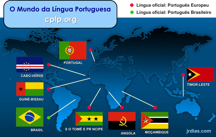 Mapa dos países da CPLP