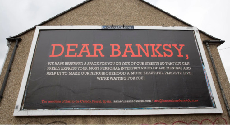 Valado coa publicidade para chamar a atención de Banksy / B. Senora para 1906-The Telegraph
