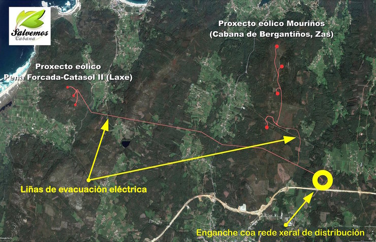 Mapa de evacuación eléctrica do proxecto eólico Mouriños 