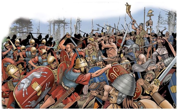 Recreación dunha batalla entre soldados romanos e celtas