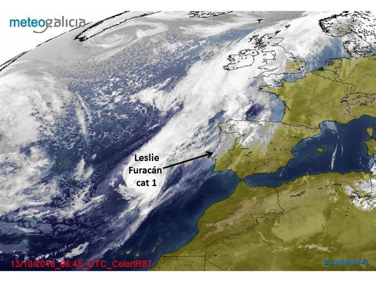 Situación do furacán Leslie, segundo Meteogalicia. METEOGALICIA / Europa Press