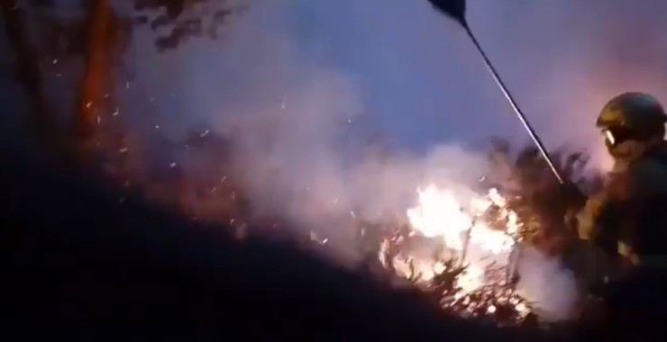 Un traballador do BRIF loita contra o lume / bombeiros forestais de Galicia