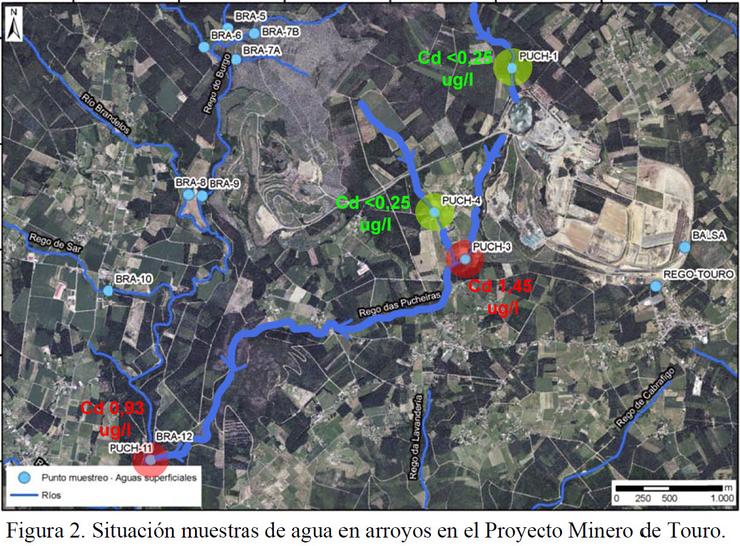 Mapa onde aparecen sinais de Cadmio (Cd)