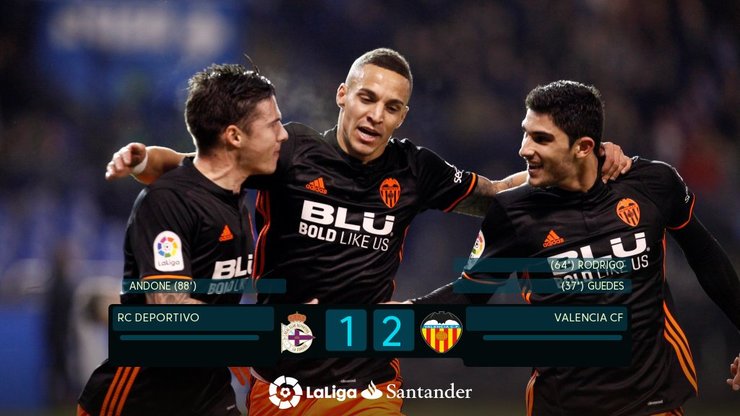 Deportivo 1-2 Valencia na 19º xornada do campionato de Liga 2017-2018 