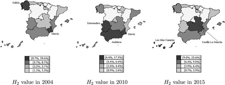 Mapa da pobreza enerxética en España nos anos 2004, 2010 e 2015 