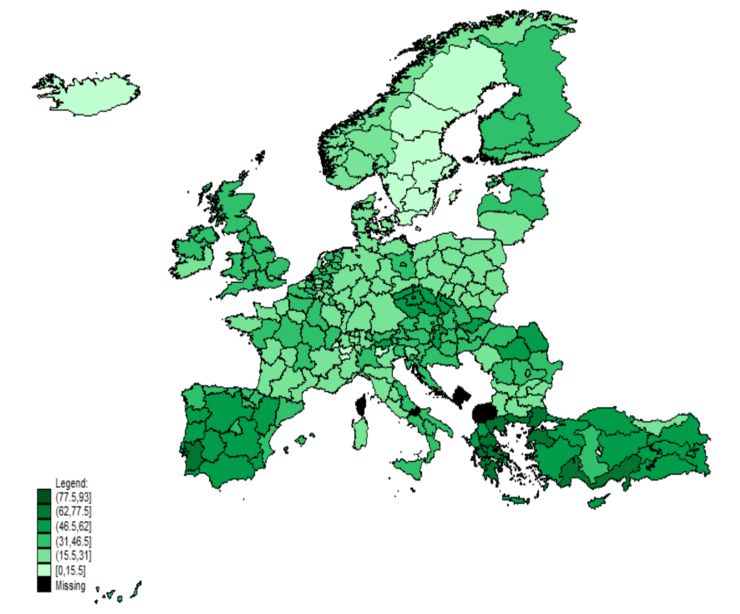 Xeografía de actitudes cara os inmigrantes da mesma raza ou etnicidade nas rexións europeas 