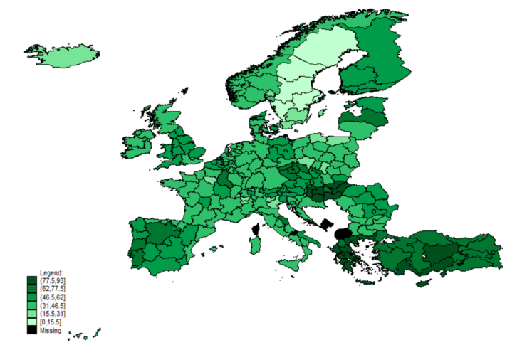 Xeografía de actitudes cara os inmigrantes de distinta raza ou etnicidade nas rexións europeas 