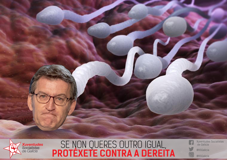 Feijóo caracterizado como un espermatozoide nunha campaña de Xuventudes Socialistas